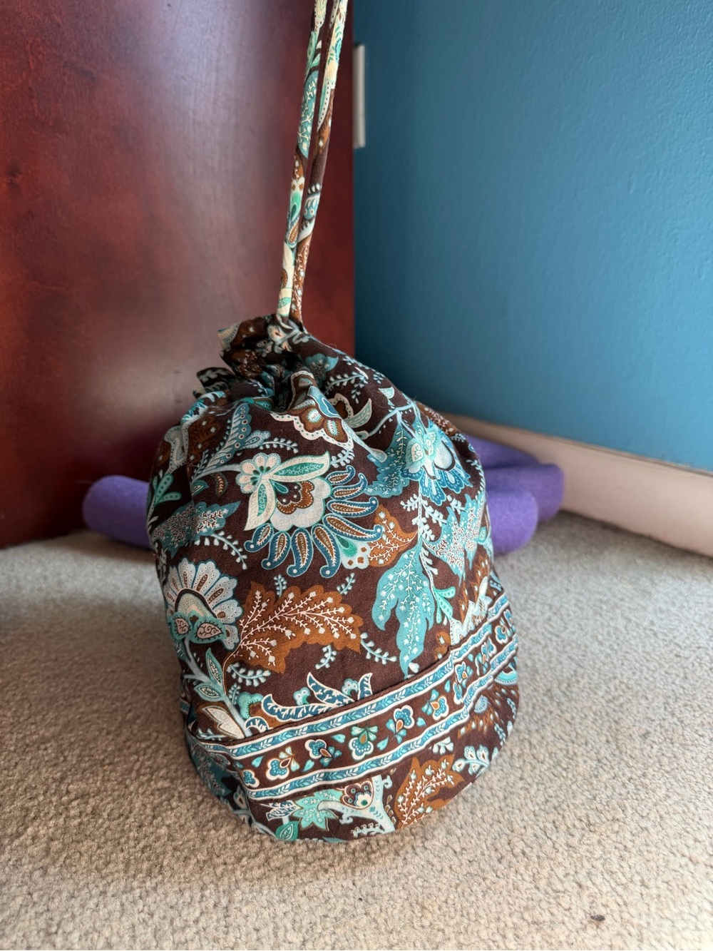 Retired Vintage Vera Bradley "Java Blue" Drawstring Travel Wet Pouch/ Ditty Bag
